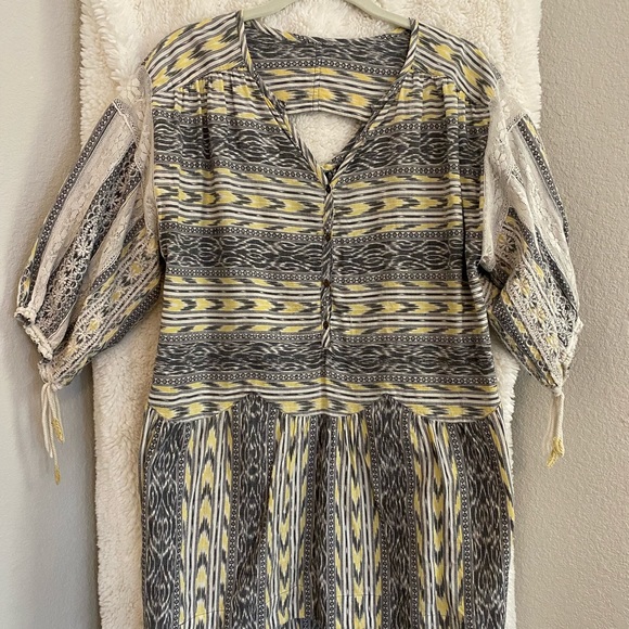FREE PEOPLE Romantics Black White Yellow Ikat Tunic - Picture 2 of 8